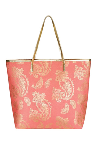 Paige Coral and Gold Tote Bag